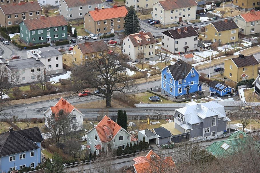 city, from above, overview, view, cars, house, huskvarna, building exterior, architecture, building