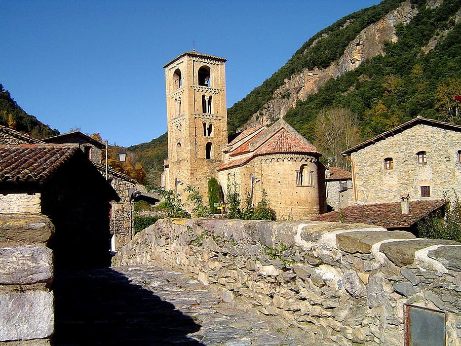igreja, aldeia, Itália, paisagem, turismo, vista, montanha, italiano, histórico, construção