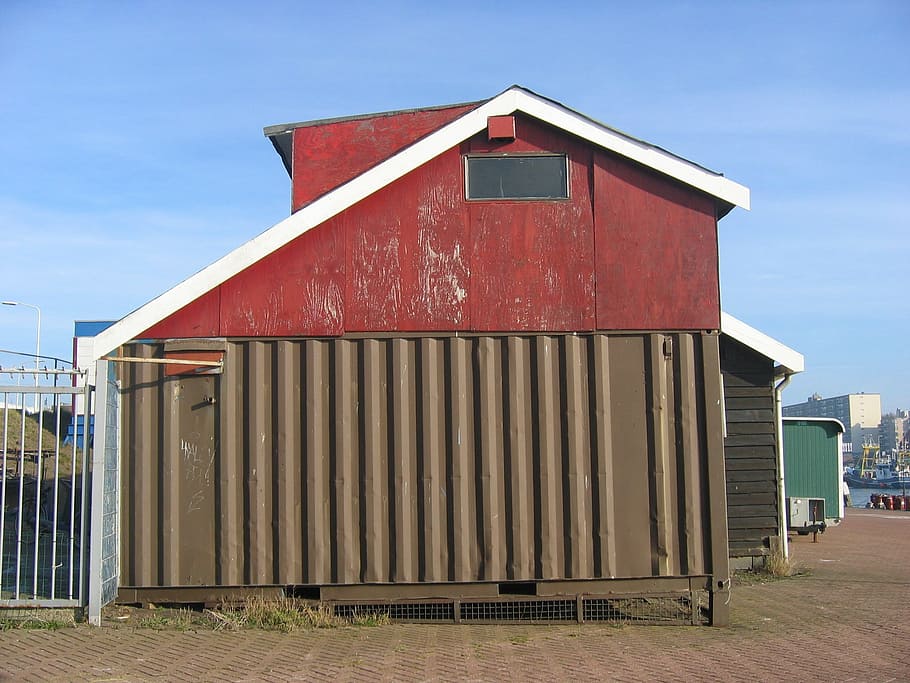 scheveningen, port, cottage, architecture, built structure, building exterior, day, sky, building, wood - material