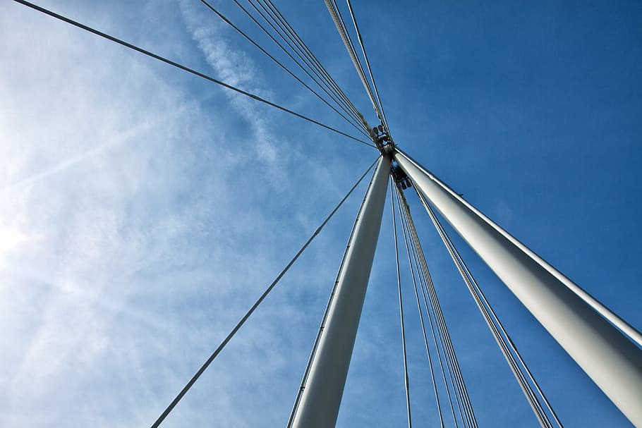 supports, london, england, Bridge, River Thames, London, England, urban, suspension Bridge, steel Cable, blue