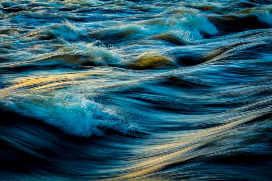 Azul, olas oceánicas, tomadas, durante el día, agua, que fluye, salpicaduras, agua que fluye, Lunto, The Creek