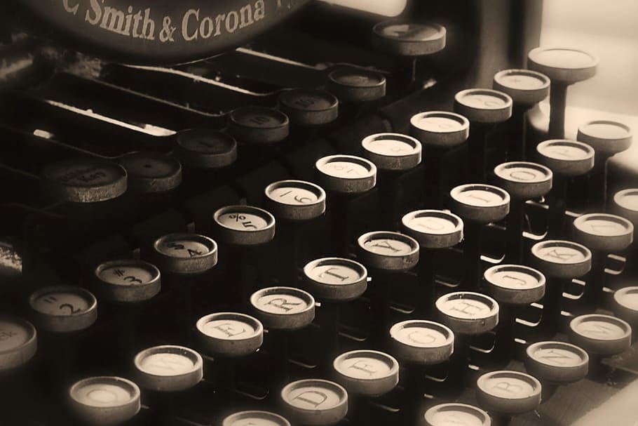 preto, cinza, máquina de escrever, fotografia, preto e cinza, fotografia closeup, vintage, máquina de escrever vintage, antiguidade, tipo