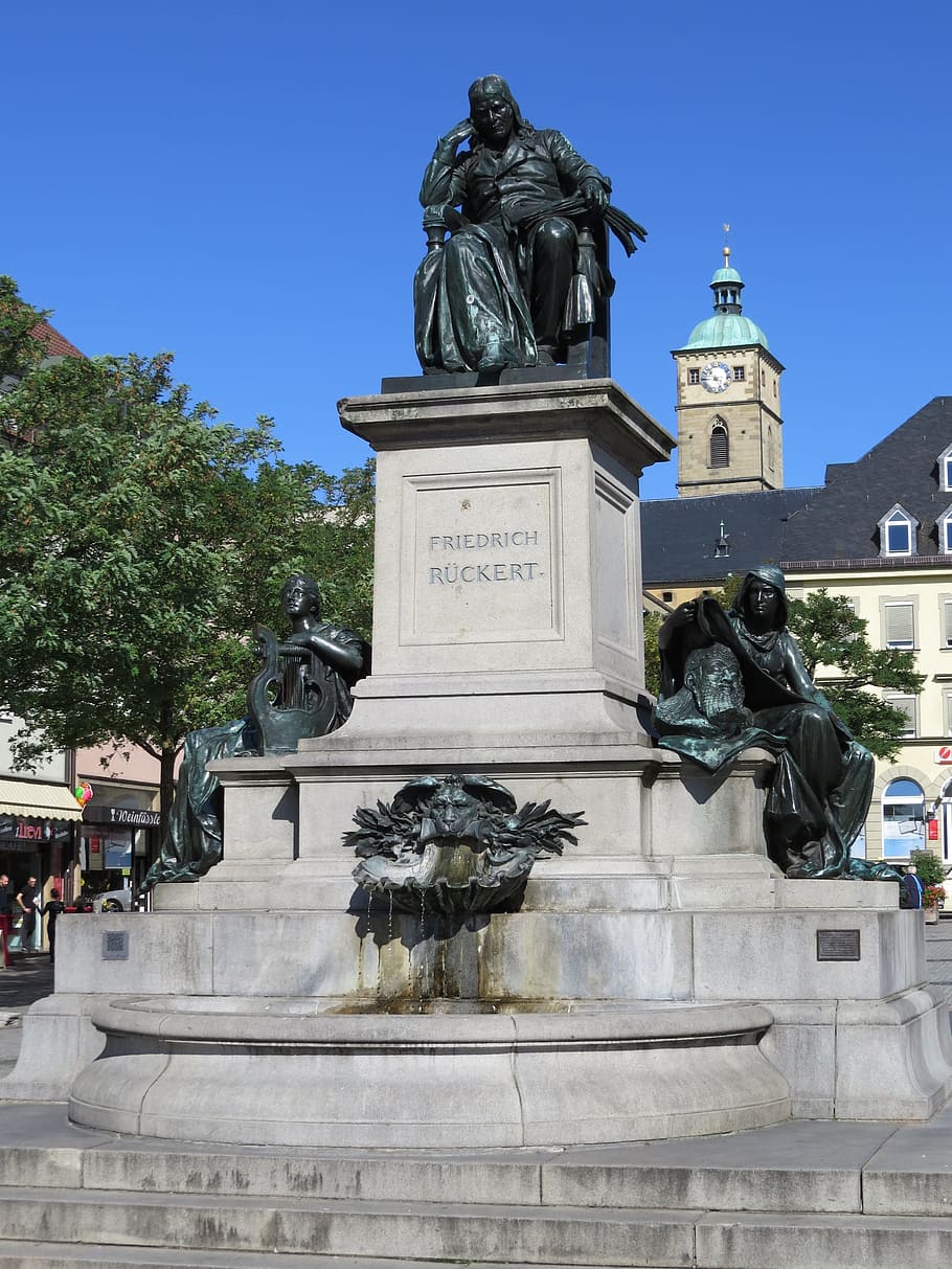 Schweinfurt, Monument, rückert friedrich, swiss francs, statue, famous Place, sculpture, europe, architecture, male likeness