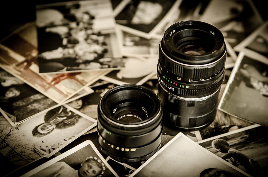 cámara, lente, slr, fotografías, imágenes, personas, viejos, vintage, blanco y negro, recuerdos