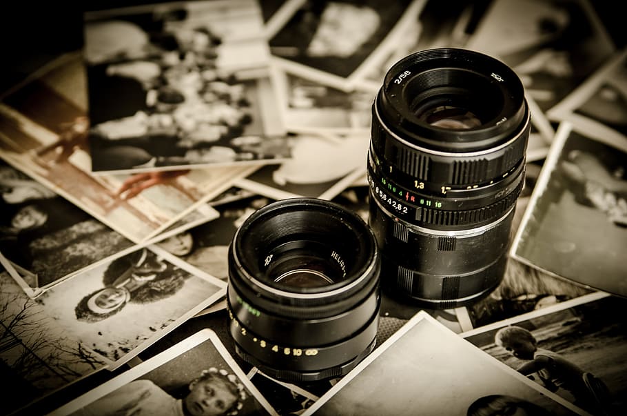 black, dslr camera lens, lens, lenses, photographer, old, photos, memory, nostalgia, souvenir
