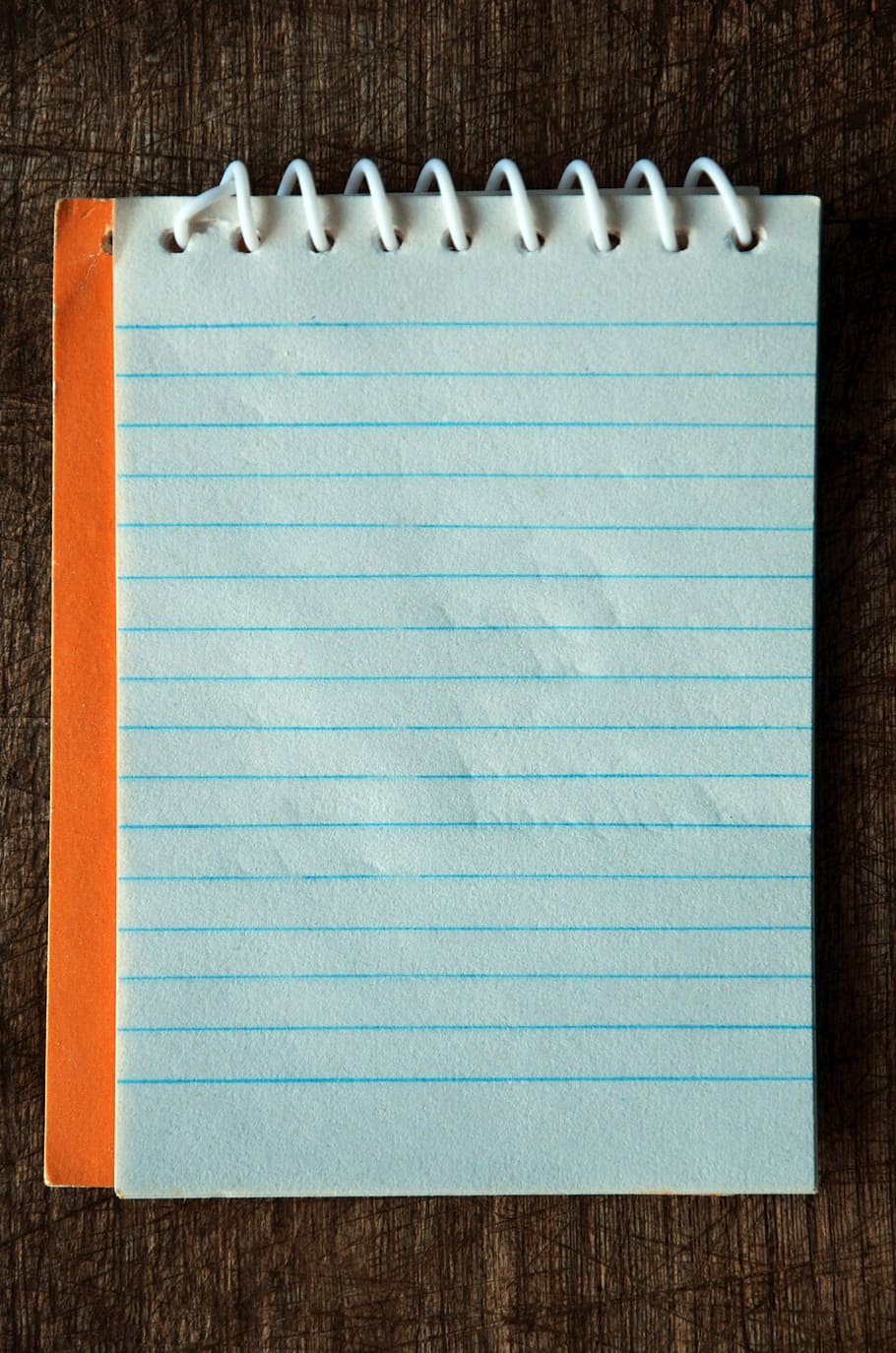 white, teal line sprint notebook, table, sprint, notebook, vintage, orange, blue lines, paper, wire-o