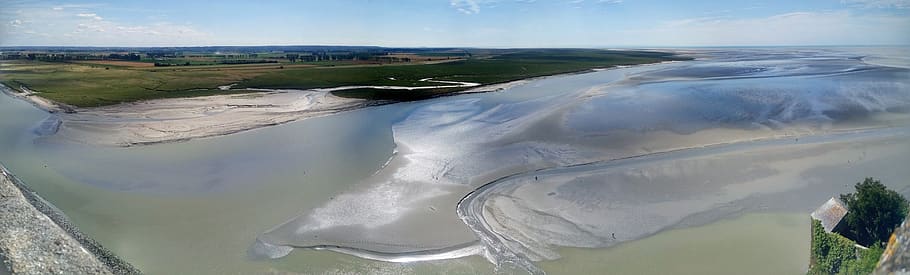 mont, saint, michel, sea, river, river mouth, water, environment, day, nature