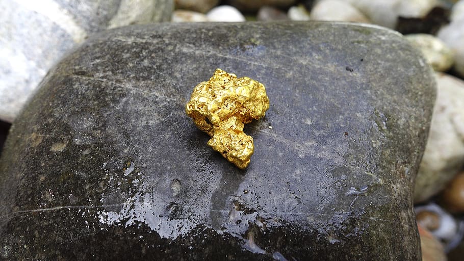gold, gold nugget, nugget, natural gold, valuable, close-up, solid, day, high angle view, nature