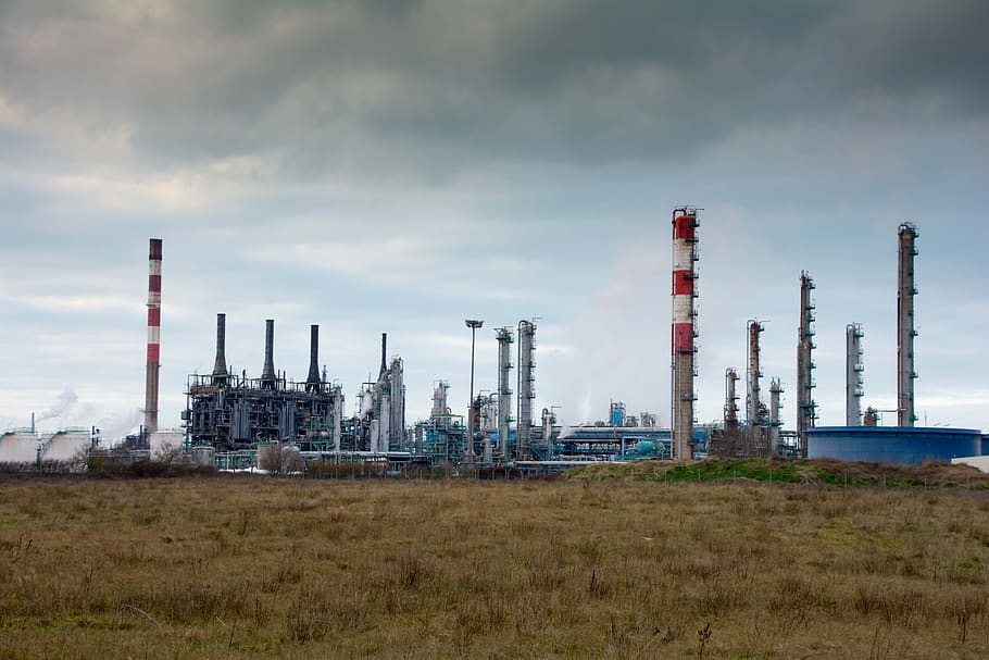the industry, petrochemicals, fireplace, factory, industry, fuel and power generation, sky, oil industry, refinery, nature