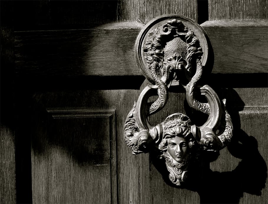 pintu, close-up, pintu masuk, ambang pintu, luar, dekoratif, vlad, drakula, transylvania, pengetuk pintu