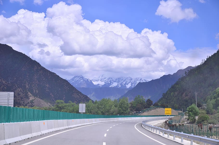 mountain, tourism, road, nature, highway, tibet, cloud - sky, transportation, sky, mountain range