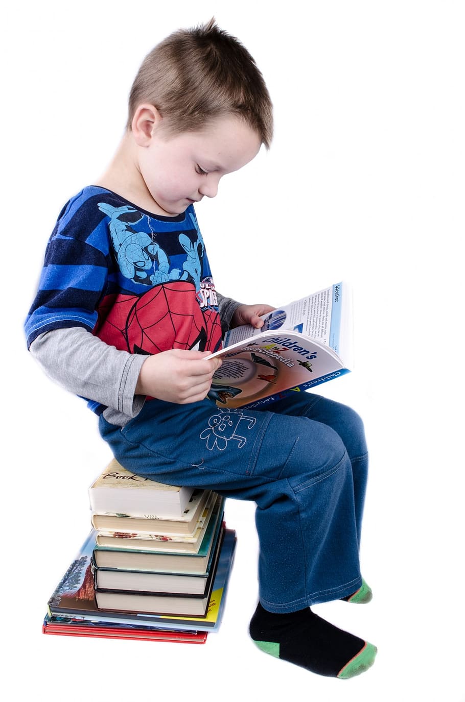 boy, sitting, reading book, child, book, studying, isolated, educational, wisdom, preschooler