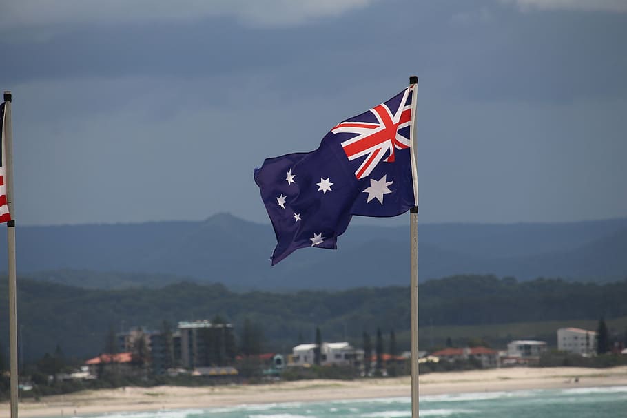 bandeira, austrália, acenando, bandeira australiana, símbolo, australiano, ícone, patriotismo, céu, meio ambiente