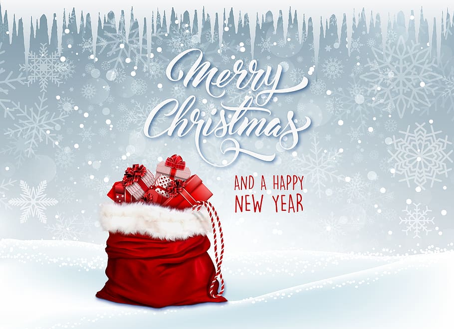 red, drawstring bag, text overlay, christmas, gifts, white, christmas card, background, christmas decoration, christmas time