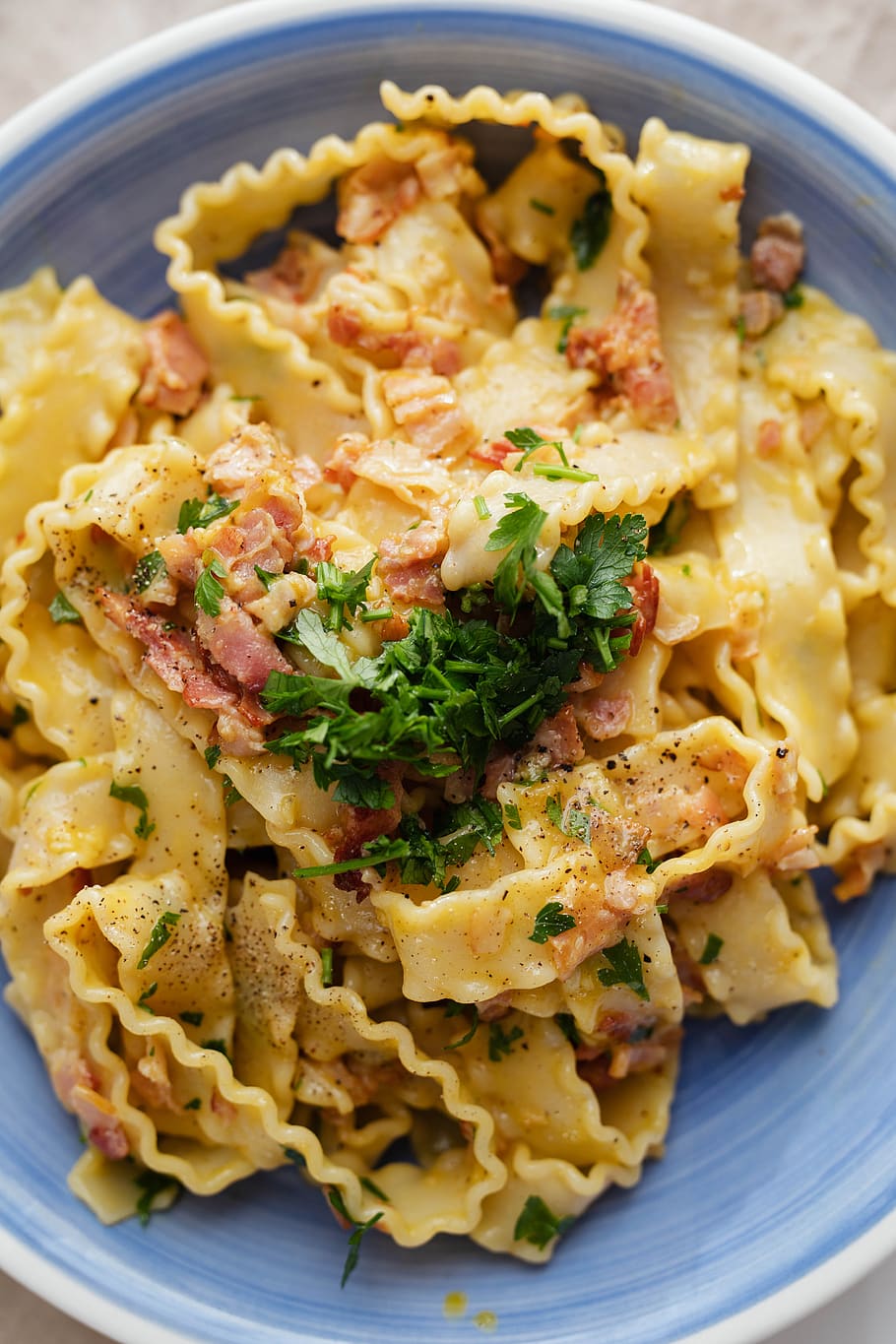 Espaguete, Carbonara, cozinhar, comida italiana, vista superior, branco, fundo, prato, estoque s, kaboompics