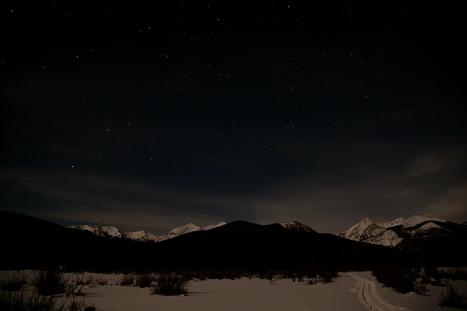 view, mountain, night, alps, clear, sky, stars, galaxy, space, astronomy