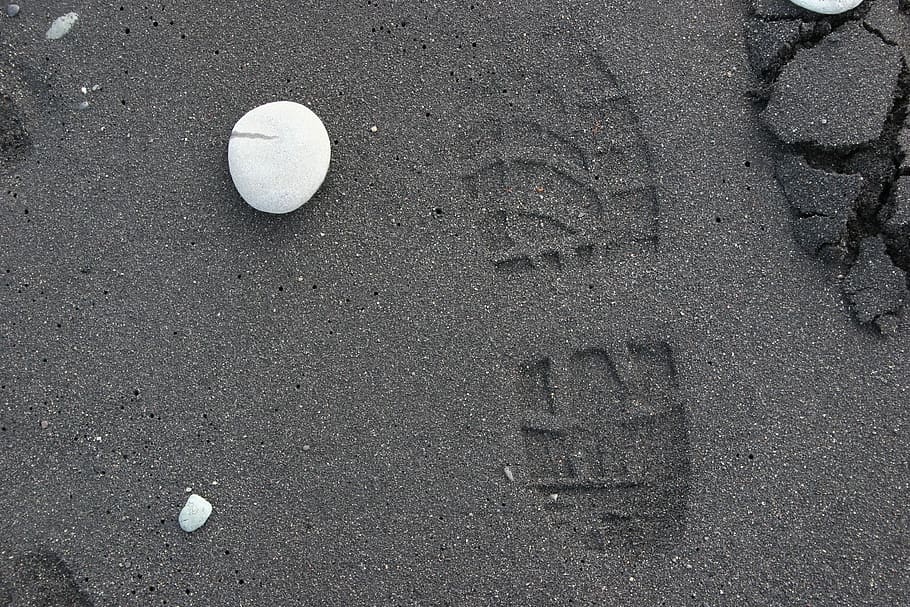 sand, footprint, stone, zen, beach, high angle view, land, day, nature, outdoors