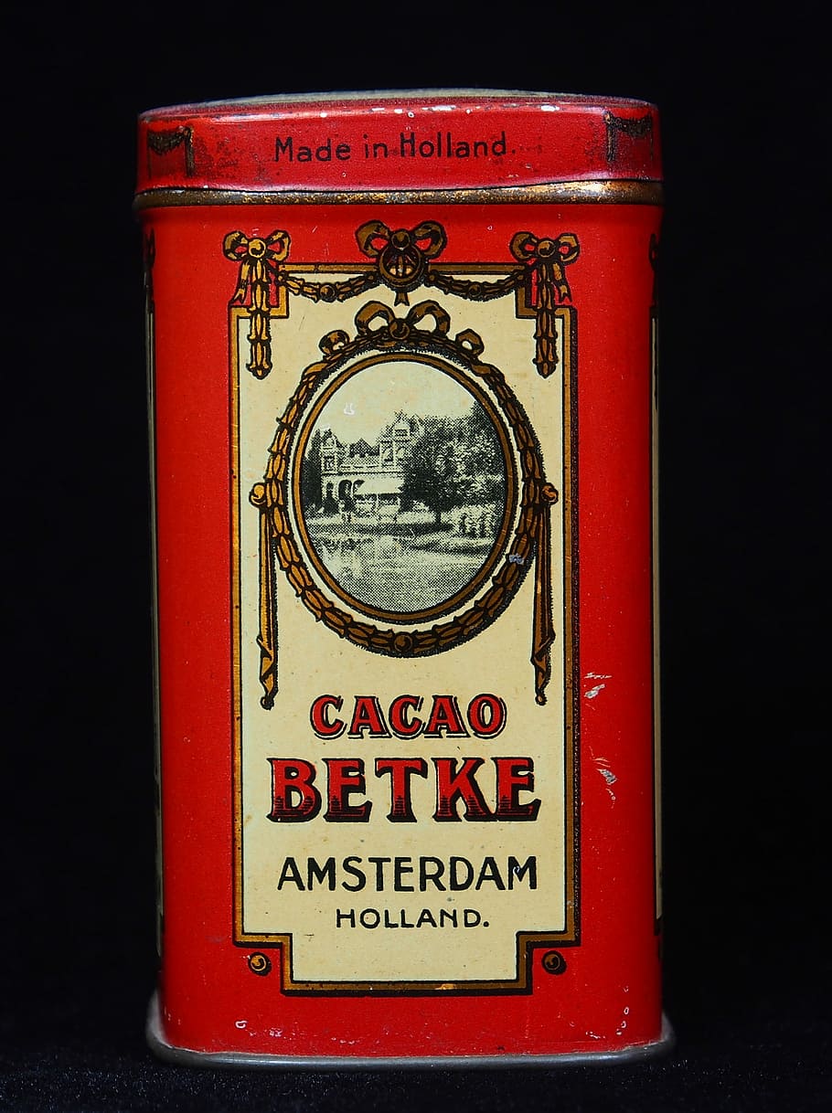 Betke, Cacao, Caja, Paquete, Viejo, histórico, retro, lata, contenedor, rojo