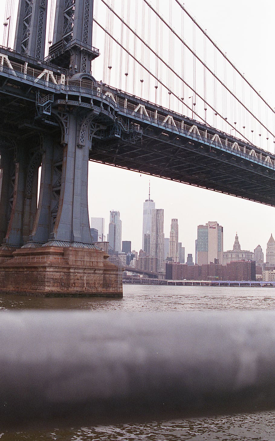 bridge, water, sky, suspension, travel, ocean, city, architecture, new york city, overcast