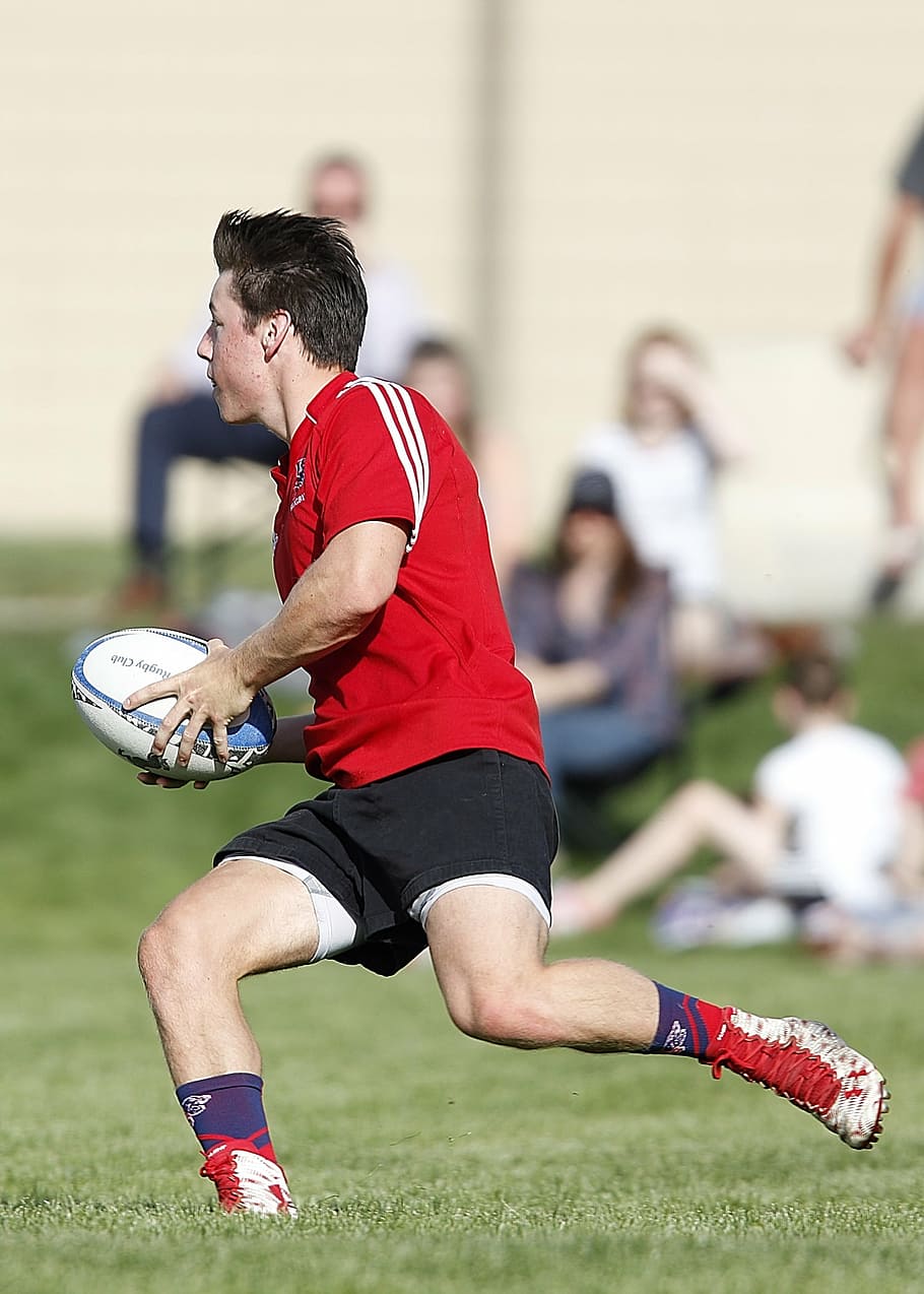 man, holding, football, daytime, rugby, runner, player, running, action, rugby ball