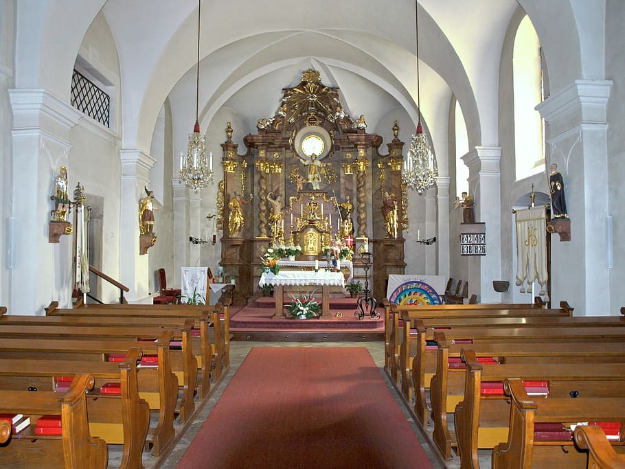 Langschlag, Church, Interior, hl stephan, aisle, altar, religious, christianity, building, worship