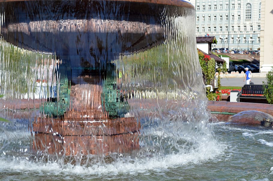 Fountain, Waterfall, Water, park, water jet, reflection, summer, outdoors, moscow, bolshoi theatre