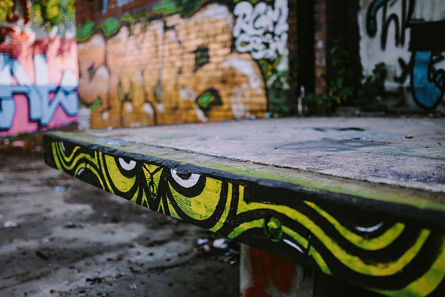 graffiti, city streets, Urban, art, street, painting, streetart, hiphop, spray, bench