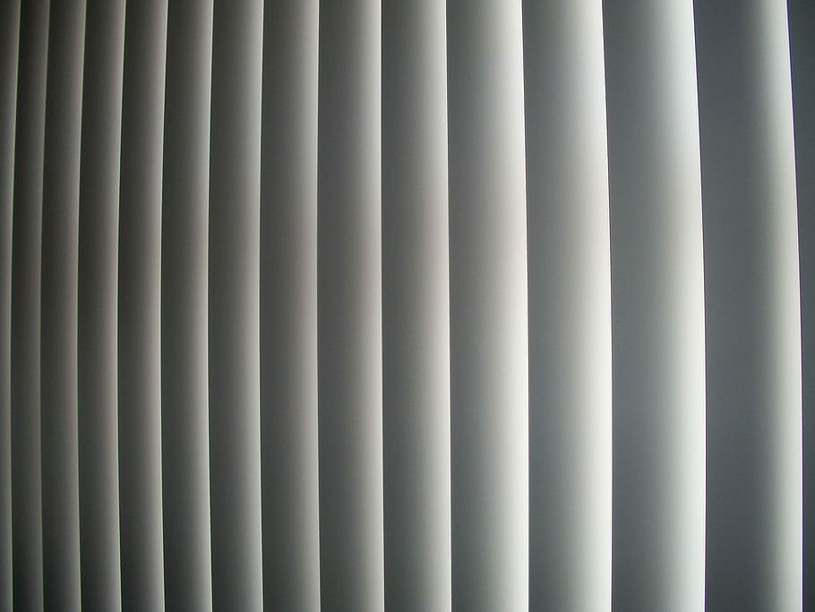 persianas verticais fechadas, cortina, plástico, pvc, cinza, persianas, planos de fundo, listrado, padrão, prateado
