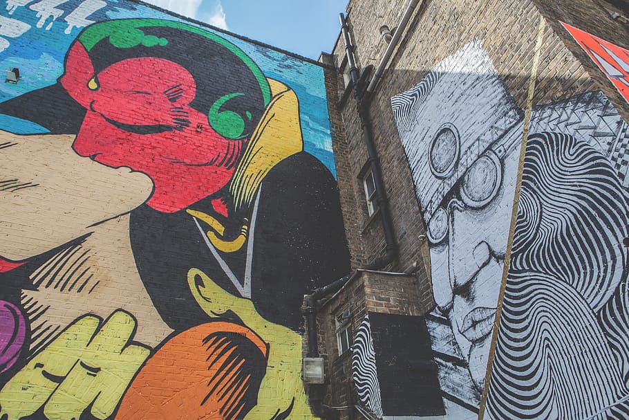 gran angular, mural de street art, capturado, este, londres, canon dslr, mural, Shoreditch, East London, Canon
