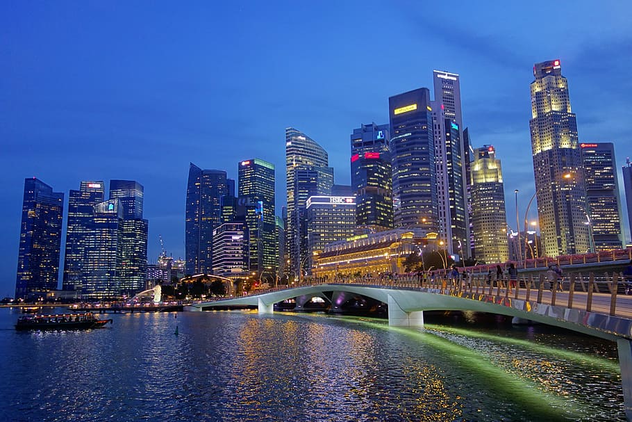 シンガポール 橋 川 夜景 夜 都市の景観 都市のスカイライン 都市のシーン 建築 超高層ビル Pxfuel