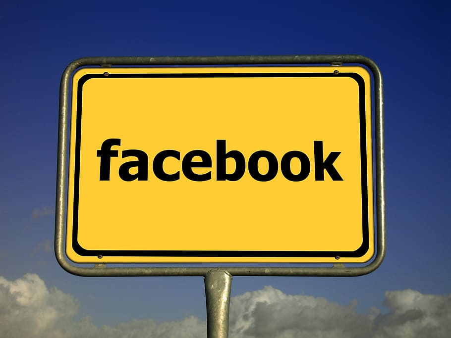 facefook signage, facebook, town sign, note, yellow, board, internet, network, networks, platform