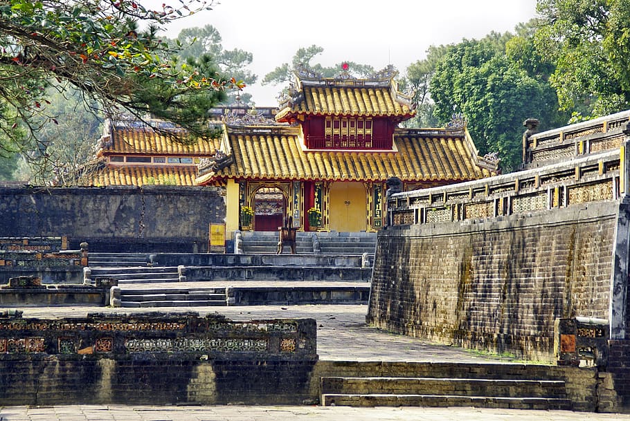 vietnã, vaiado, mausoléu, imperador, min-mang, edifício, arquitetura, entrada, templo, história