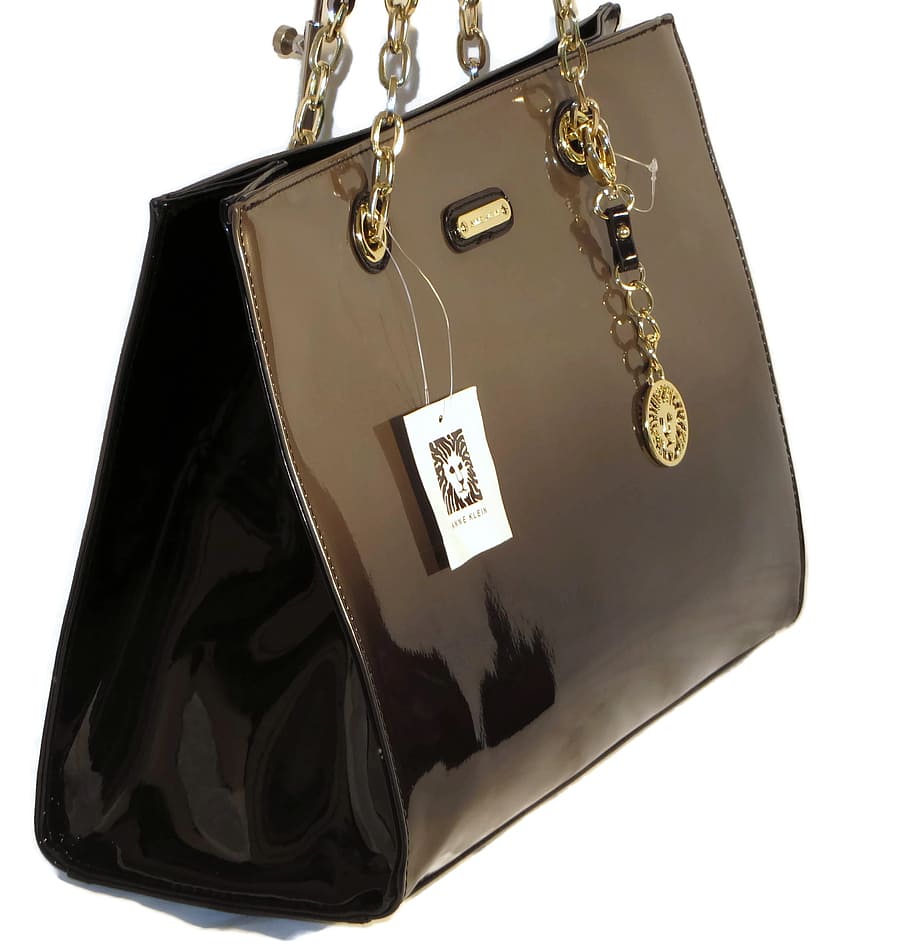 black, anne, klein, patent, leather, handbag, purse, fashion, bag, female