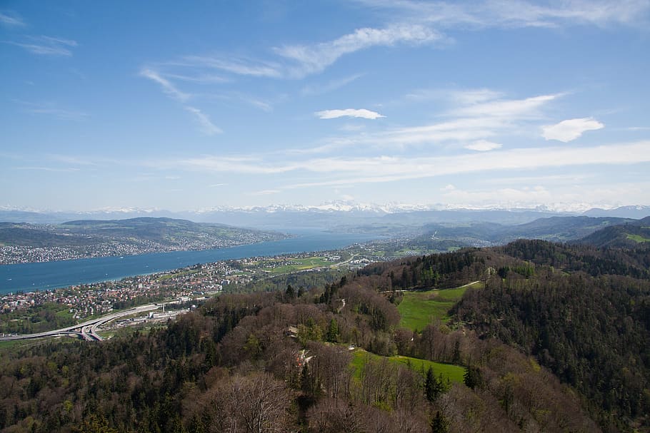 danau zurich, mulai dari uetliberg, switzerland, alpine, snowy, uetliberg, pegunungan, alpenblick, pemandangan, lanskap