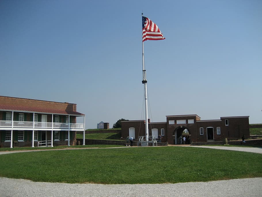Fort Mchenry, Baltimore, Flag, star spangled banner, patriotism, grass, building exterior, architecture, built structure, building