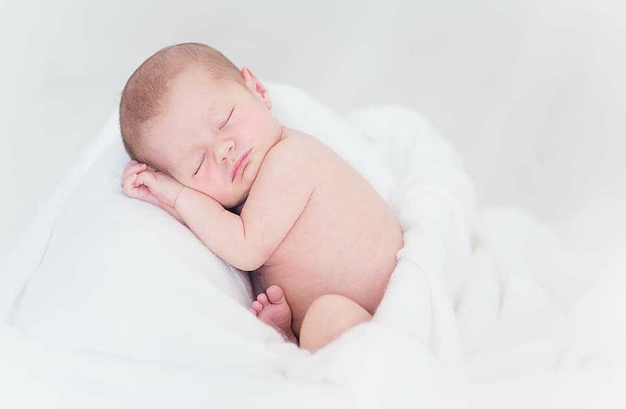 bebé, durmiendo, blanco, manta, nacimiento, bebé durmiendo, recién nacido, cama, niño, lindo