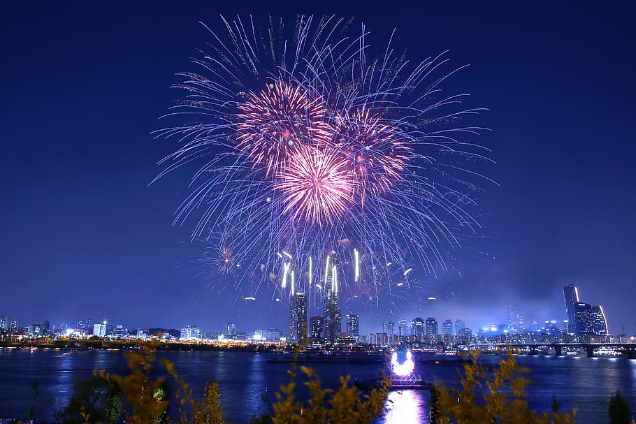 fireworks, yeouido, seoul, yeouido fireworks, flame, illuminated, firework, night, firework display, water
