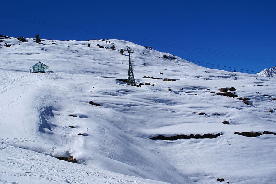 fondo, naturaleza, montaña, azul, cielo, nieve, pico de nieve, himalaya, uttarakhand, auli