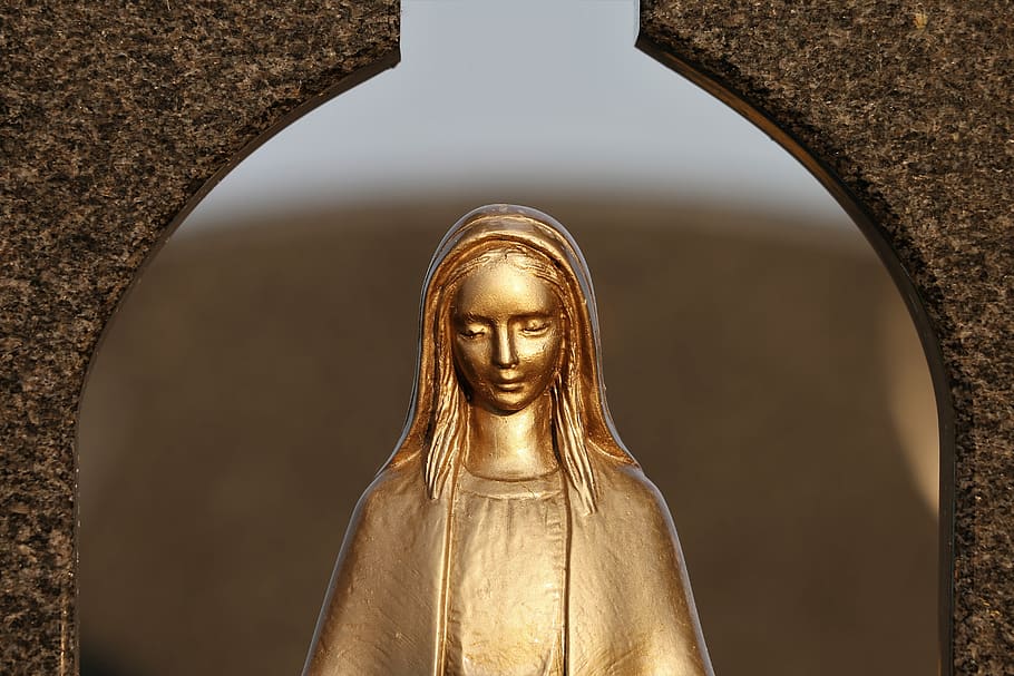 estátua de ouro, figura, maria, decoração, lápide, cemitério, ao ar livre, representação humana, representação, arte e artesanato