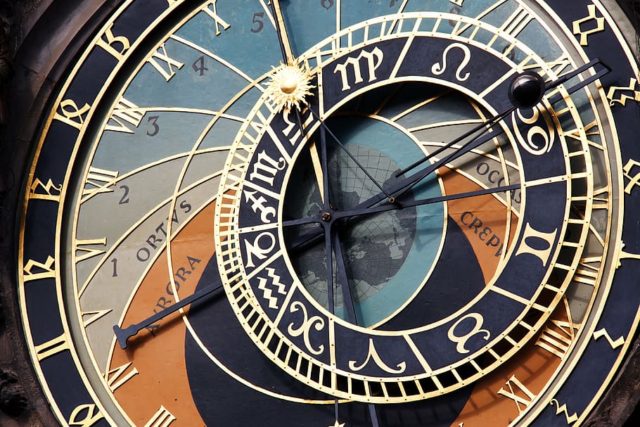 closeup, tower clock, ancient, antique, architecture, astronomical, astronomy, city, clock, czech