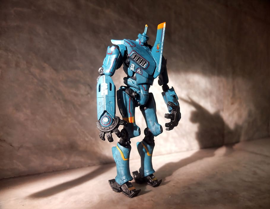 robot toy, blue, film, movie, character, pacific, rim, plastic, paint, movable