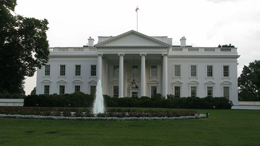 putih, 2 lantai, beton, struktur, di samping, pohon, rumah putih, washington dc, amerika, arsitektur