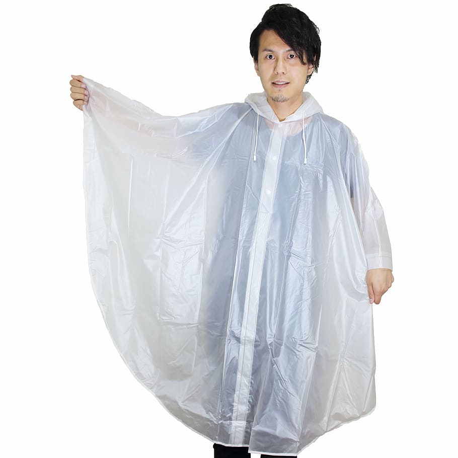 rain coat, person, the rainy season, rainwear, male, japanese, white background, adult, one person, rainy season