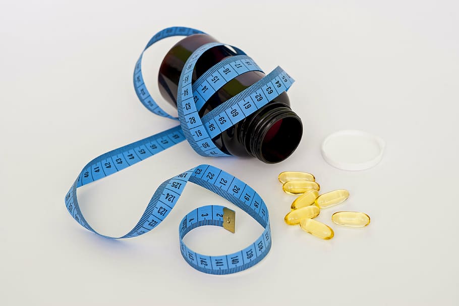 oval, amarelo, cápsulas de medicação, garrafa, fita, pílulas, medicina, comprimido, dieta, gordura
