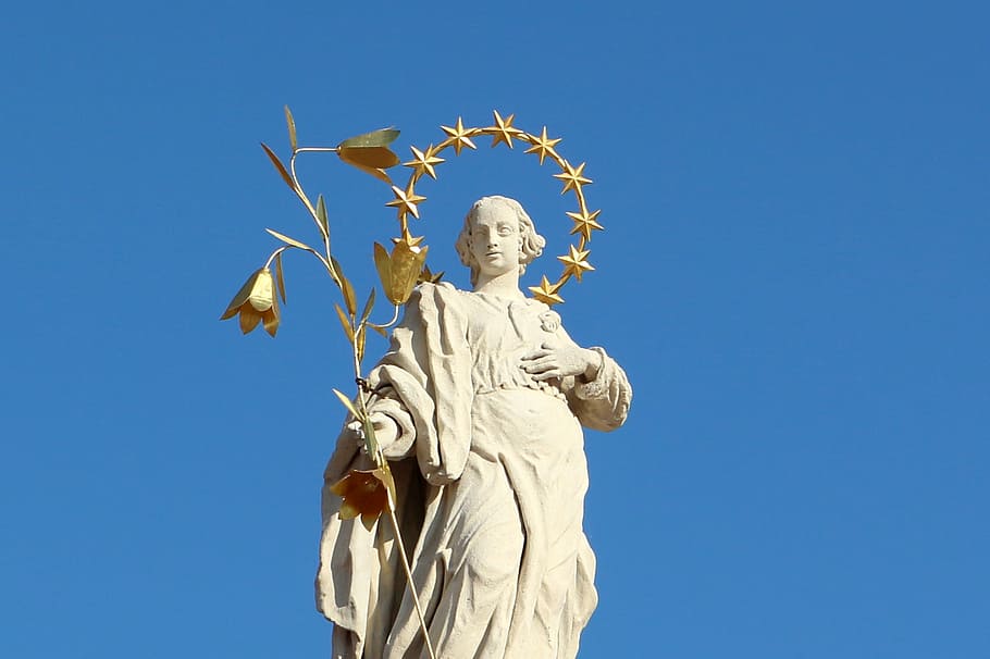 religious, statue, saint john of nepomuk, liberty square, blue sky, timisoara, sculpture, sky, human representation, clear sky