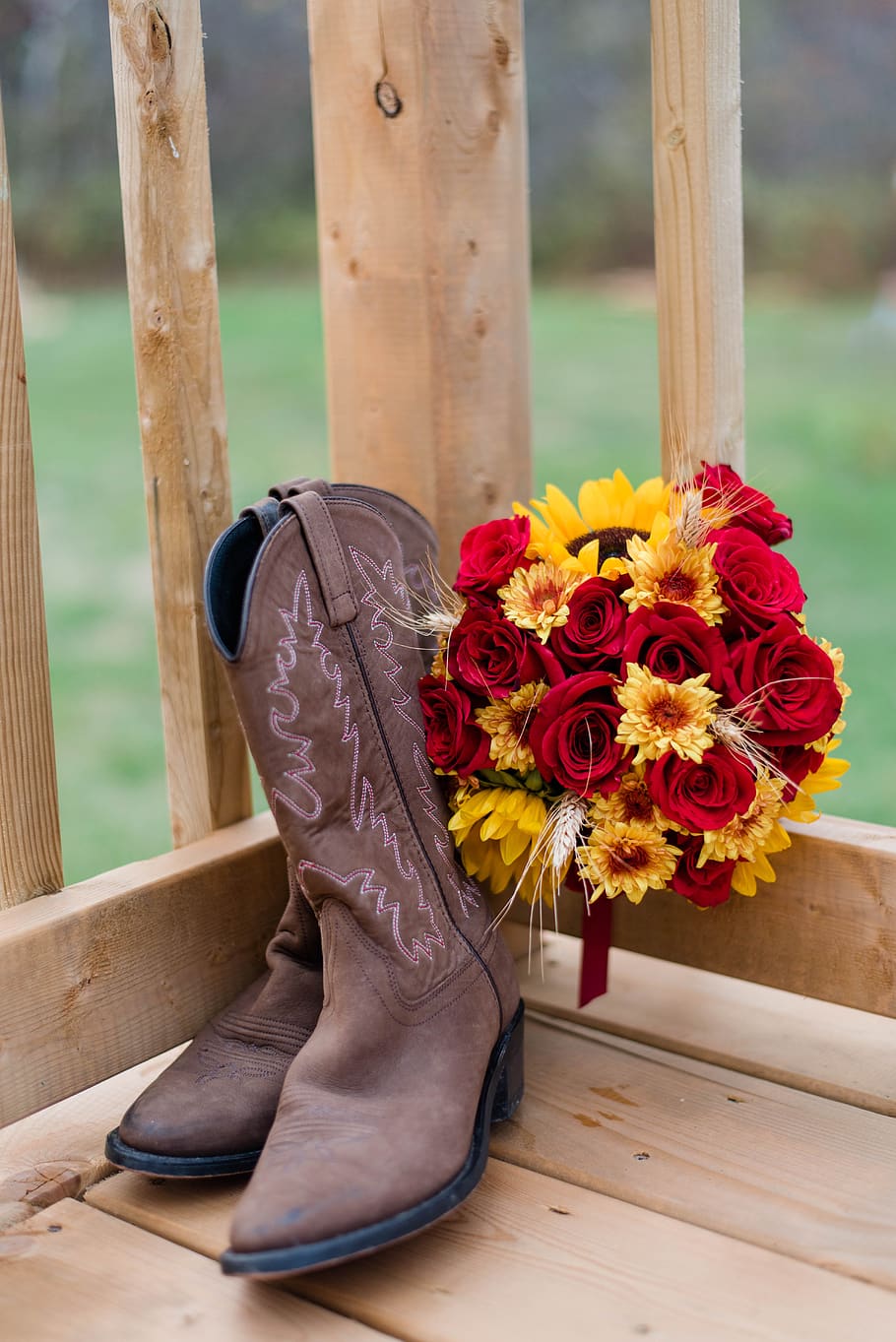 cowboy boots, boots, bouquet, flowers, wedding bouquet, wedding, weddings, love, romantic, marriage