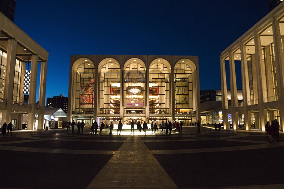Lincoln Center, Nueva York, hito, América, edificio, nacional, símbolo, ópera, arquitectura, noche