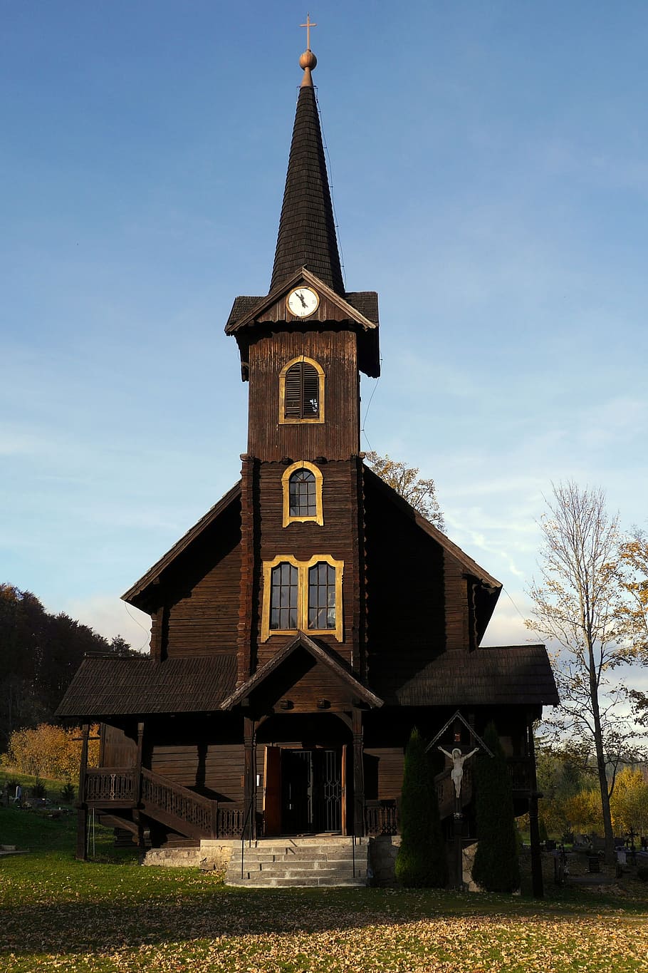 church, autumn, slovakia, country, nature, tree, tatry, wooden, tatranská javorina, the wooden church svatej anna