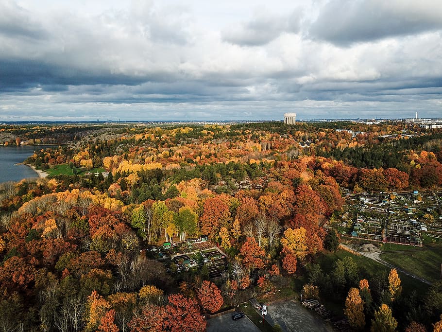 drone view, amazing, sweden, stockholm, view, panoramic, clouds, sunset, cloud - sky, sky