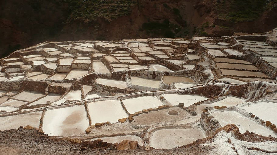 salt, pans, peru, salinas, moray, inca, archaeology, cusco City, high angle view, salt - mineral